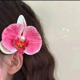 DAIIIBABYYY  -  Artificial Orchid Flower Butterfly Hair Clips for Woman Girls Phalaenopsis Pearl Duckbill Hairgrips Hairpins Hair Accessories