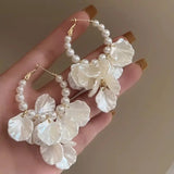 Daiiibabyyy  Trending Texture Imitation Pearl Flower Drop Earrings New Design Fashion Korean Cheap Earring for Woman Party Jewelry Gifts