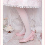 Daiiibabyyy  Japanese Vintage Gothic Style Lolita Shoes Women Sweets Polka Dot Print Lace Bow Metal Button Mary Jane Shoes Fashion Wedge Heel