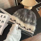 Daiiibabyyy  Casual Ethnic Style Fair Isle Style Knitted Hat Windproof Warm Winter Pullover Hat Coldproof Retro Beanies Hat Winter