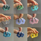 Daiiibabyyy New Colorful Flower Resin Acrylic Charms Earring Gold Color Circle Ear Buckle Hoop Earrings for Women Cute Gift Jewelry Earings