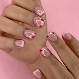 24Pcs Short Nude Square Fake Nail Colorful French Simple Flower Design Press on False Nails Detachable Full Cover Nails Tips Art