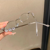 DAIIIBABYYY  -  Retro Small Oval Eyeglasses Women Girls Metal Frames Shades Eyewear with Rhinestone Anti Blue Light Reading Glasses Eyewears
