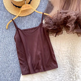 Daiiibabyyy  New Korean 2 Piece Sets See Through Ruffled Cropped Blouse + Sexy Solid Vest Suit Roupas Femme Fashion Solid Color Y2k Outfits
