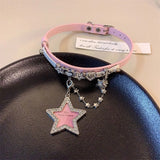 Daiiibabyyy  Korean Fashion Pink Crystal Star Chains Necklace Harajuku Charms Cross Heart Pendant Necklace for Women Kawaii Jewelry Sexy