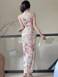 DAIIIBABYYY  -  Women Floral Luxury Party Evening Dress Summer Elegant Hollow Out Neck-mounted Long Dress 2025 Korean Bodycon Festival Vestidos