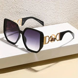 Daiiibabyyy  Women's Oversized Square Fashion Glasses with Blue-Green Gradient PC Lens - Large Round Metal Frame - Stylish