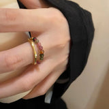 DAIIIBABYYY  -  Retro Beaded Pearl Ring for Women Fade-Resistant Unique Design Finger Ring Colorful Beaded Geometric Shape Temperament Jewelry