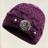 Daiiibabyyy  New Knitted Warm Hat Thickned Windproof Pullover Hat Floral Embroidery Cold Proof Earmuffs Cap Winter