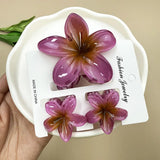 DAIIIBABYYY  -  3Pcs Sweet Colorful Plumeria Flower Shark Clip Hair Claw Bohemian Ponytail Clip Plastic Hairpin Barrette Summer Hair Accessories