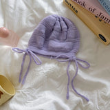 Daiiibabyyy  Ins Cute Bow Strap Knitted Beanies Cap Y2K Spring and Autumn Travel Thin Breathable Versatile Casual Sweet Woman's Hats