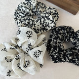 DAIIIBABYYY  -  Wholesale French Retro Black And White Floral Elastic Scrunchie Simple Fashion Fabrics Hair Rope Hair Accessories