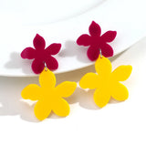 Daiiibabyyy  Sweet Acrylic Colorful Flower Dangle Earring for Women Five Petal Floral Pendant Earrings Holidays Jewelry Accessories