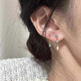 Daiiibabyyy  Mint Green Waterdrop Hoop Earrings for Women Exquisite Sweet Asymmetrical Zircon Drop Earrings Casual Versatile Jewelry Gift New