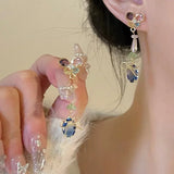 Daiiibabyyy Romantic Butterfly Drop Earrings For Women Delicate Rhinestone Crystal Long Tassel Earrings Wedding Party Jewelry