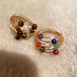 Daiiibabyyy  Retro Colored Seven Chakra Beads Tiger Eye Stone Planet Ring Women Girls Personalized Index Finger Ring Jewelry