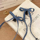 Daiiibabyyy  Retro Denim Bow Hair Clips for Women Blue Ribbon Twist Braids Ponytail Small Hair Claw Sweet Versatile Hair Accessories Gift New