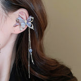 Daiiibabyyy  Beautiful Blue 3D Butterfly Tassels Clip Earrings for Women Pretty Bilayer Butterfly Ear Clip Animal Wings Romantic Fine Jewelry