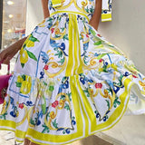 Daiiibabyyy Holiday Blue White Yellow Porcelain Floral Print Summer Sleeveless Dress for Women Straps Bow Midi Long Vestidos Beach
