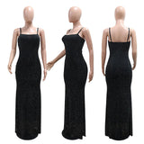 DAIIIBABYYY  -  Summer New Spaghetti Strap Dresses Solid Diamond Sheath Mermaid Floor Length Basic Style Sexy Ladies Evening Night Club Hot