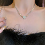 Daiiibabyyy  Heart-shaped Multi-layer Magnet Necklace for Women Fashionable and Versatile Ins Collarbone Chain Light Luxury Jewelry