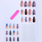 Daiiibabyyy  24PCS Press On Nails Polka Dot Stripe 3D Cherry Blueberry Almond Shape Fake Nails Wearable Full Cover Nails Tips For Women