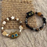 Daiiibabyyy Cute Natural Stone Black Cat Bracelet for Women Men Fashion Cartoon Animal Beaded Bracelets Handmade Fashion Girl Jewelry Gifts