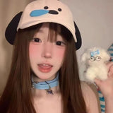 Daiiibabyyy  Simple Runny Nose Dog Baseball Cap Embroidery Korean Style Cartoon Sun Hat Y2k Sunscreen Peaked Cap Girl
