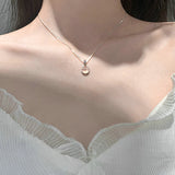 DAIIIBABYYY  -  Korean Fashion Simple Design Round Crystal Pendant Necklace Girls Elegant Women Bow Knot Star Clavicle Chain Jewelry