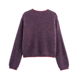 Daiiibabyyy  New Autumn/Winter Fashion Casual Long Sleeve V-neck Floral Single Breasted Loose Fit Sweater For Women,2 Colors