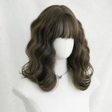 Daiiibabyyy  Short Curly Wig for Women, Summer New Product, Misty Cool Brown Synthetic Fiber, Realistic Full Wig with Bangs, High-Temperature Silk Curly Synthetic Wig