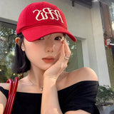 Daiiibabyyy  Red Baseball Cap Etter Embroidery New Women's Spring Baseball Cap Enlarged Deepened Cap Sweet Cool Style Korean Version Cute Hat