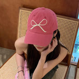 Daiiibabyyy Bowknot Embroidered Cap Breathable Sunscreen Cap Cotton Outdoor Hat Fashionable Ssweet Cool Hat Show Face Small Baseball Cap