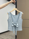 DAIIIBABYYY  -  Hot Girl Sexy Bow Exposes Beautiful Back Camisole Women's 2024 Summer Plaid Sleeveless Short Slim Suspender Tops Female Clothing