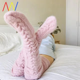Daiiibabyyy  Knitted Knee-length Warmers Leg Socks Wool Foot Cover Solid Colors Sexy Over the Knee Stocking Women Winter Cosplay