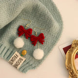 DAIIIBABYYY  -  New Romantic Winter Red Velvet Flocking Bow-knot Earrings Korean Fashion White Furry Ball Multi-style Dangle Earring Jewelry
