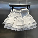 DAIIIBABYYY  -  Y2K Denim Mini Skirt Women Kawaii Lace Patchwork White Ball Gown Jeans Skirts Summer Gyaru Gothic Korean Black Faldas New