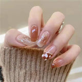 Daiiibabyyy New 24Pcs/Set Leopard Lattice Pattern Design False Nail French  Full Cover Fake Nails with Glue Manicure Nail Art Tools