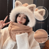 Daiiibabyyy  New Thickened Hat Scarf Gloves Set Keep Warm Fox Ear Ear Protection Cap Plush Windproof Integrated Cap Scarf Cycling