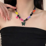 DAIIIBABYYY  -  Y2K Color Button zipper Head Splicing Butterfly Pendant necklace Punk trend Acrylic choker women's personality jewelry accessori