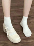 DAIIIBABYYY   -  French Vintage Mary Jane Shoes Women Summer New Leather Small Leather Shoes Female Bow Gentle Style Pure Color Chunky Heel Shoes