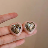 Daiiibabyyy  Cute Multiple Pink Opal Rhinestone Heart Flower Geometric Drop Earrings Enamel Simulated Pearl Pendant Earring for Women