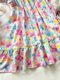 Daiiibabyyy  Women Summer Floral Print Bubble Sleeve Loose Fit A-Line Dress With Ruffles
