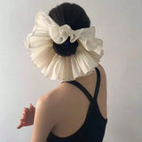 Daiiibabyyy  1pc Extra Large Pleated Double-Layer High-End Scrunchie, Elegant Fashion Hair Tie Suitable For Daily Commute, Casual, Romantic,