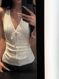Daiiibabyyy  Spicy Girl Low Cut V-neck Strap Hanging Neck Tank Top Exquisite White Backless Women Slim Fit Slimming Look Camisole