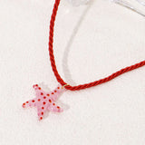 Daiiibabyyy  Ocean Style Glass Starfish Pendant Rope Chain Necklace Bohemian Fashion Jewelry Summer Vacation Daily Wearing