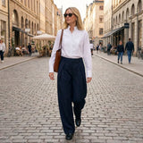 Daiiibabyyy  Winter New Women's Loose Trousers Metal Hook Decoration Casual Wide Leg Pants l Waist Zipper Polyester Fiber Folded Design