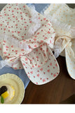 DAIIIBABYYY  -  Korean Version Bow Print Lace Strap Headscarf Hat Women's Summer French Pastoral Style Sweet Vacation Curved Brim Sun Cap