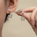 Daiiibabyyy  Shiny Silver Color Starry Sky Zircon Star Drop Earrings Temperament Fashion Jewelry For Girls and Women Holiday Wearing