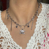 Daiiibabyyy -  Punk Charms Chain Studded Skull Necklace Korean Fashion Key Star Pendant Necklace for Women Grunge Jewelry Gothic Accessories